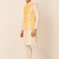Men's Solid Dupion Silk Kurta Pyjama With Embroidered Nehru Jacket ( JOKPWC W-D 4044Golden )