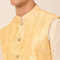 Men's Solid Dupion Silk Kurta Pyjama With Embroidered Nehru Jacket ( JOKPWC W-D 4044Golden )