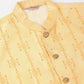 Men's Solid Dupion Silk Kurta Pyjama With Embroidered Nehru Jacket ( JOKPWC W-D 4044Golden )