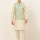 Men's Solid Kurta Pyjama With Nehru Jacket ( JOKPWC W-D 4047Green )