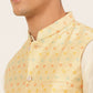Men's Solid Kurta Pyjama With Nehru Jacket ( JOKPWC W-D 4047Yellow )