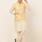 Men's Solid Kurta Pyjama With Nehru Jacket ( JOKPWC W-D 4047Yellow )