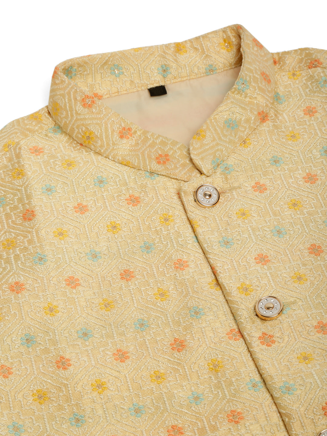 Men's Solid Kurta Pyjama With Nehru Jacket ( JOKPWC W-D 4047Yellow )