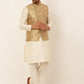 Men's Solid Kurta Pyjama With Nehru Jacket ( JOKPWC W-D 4048Golden )