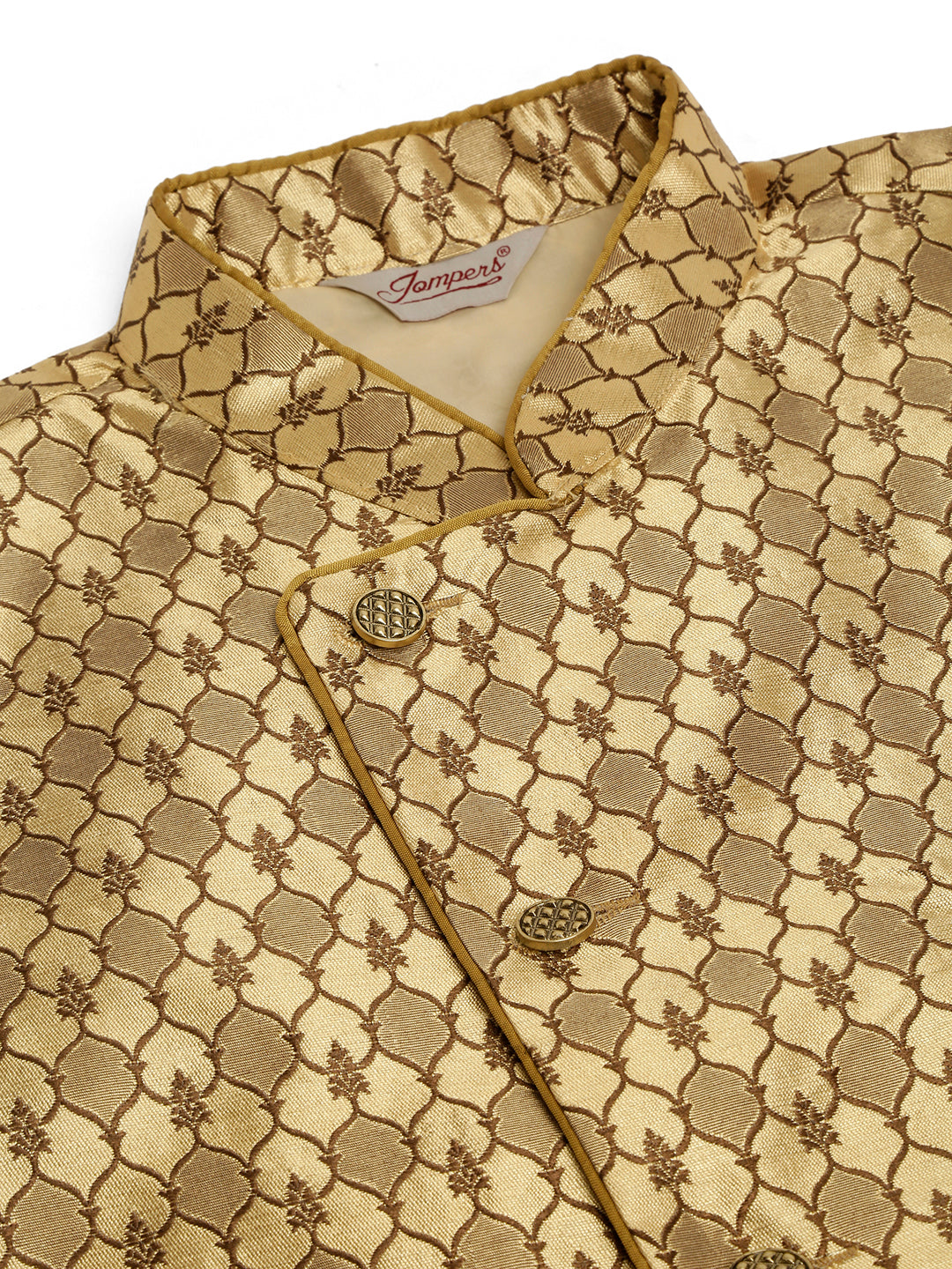 Men's Solid Kurta Pyjama With Nehru Jacket ( JOKPWC W-D 4048Golden )