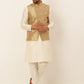 Men's Solid Kurta Pyjama With Nehru Jacket ( JOKPWC W-D 4048Golden )