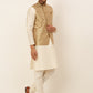 Men's Solid Kurta Pyjama With Nehru Jacket ( JOKPWC W-D 4048Golden )