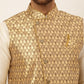 Men's Solid Kurta Pyjama With Nehru Jacket ( JOKPWC W-D 4048Golden )