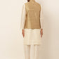 Men's Solid Kurta Pyjama With Nehru Jacket ( JOKPWC W-D 4048Golden )
