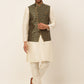Men's Solid Kurta Pyjama With Nehru Jacket ( JOKPWC W-D 4048Olive )