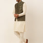 Men's Solid Kurta Pyjama With Nehru Jacket ( JOKPWC W-D 4048Olive )