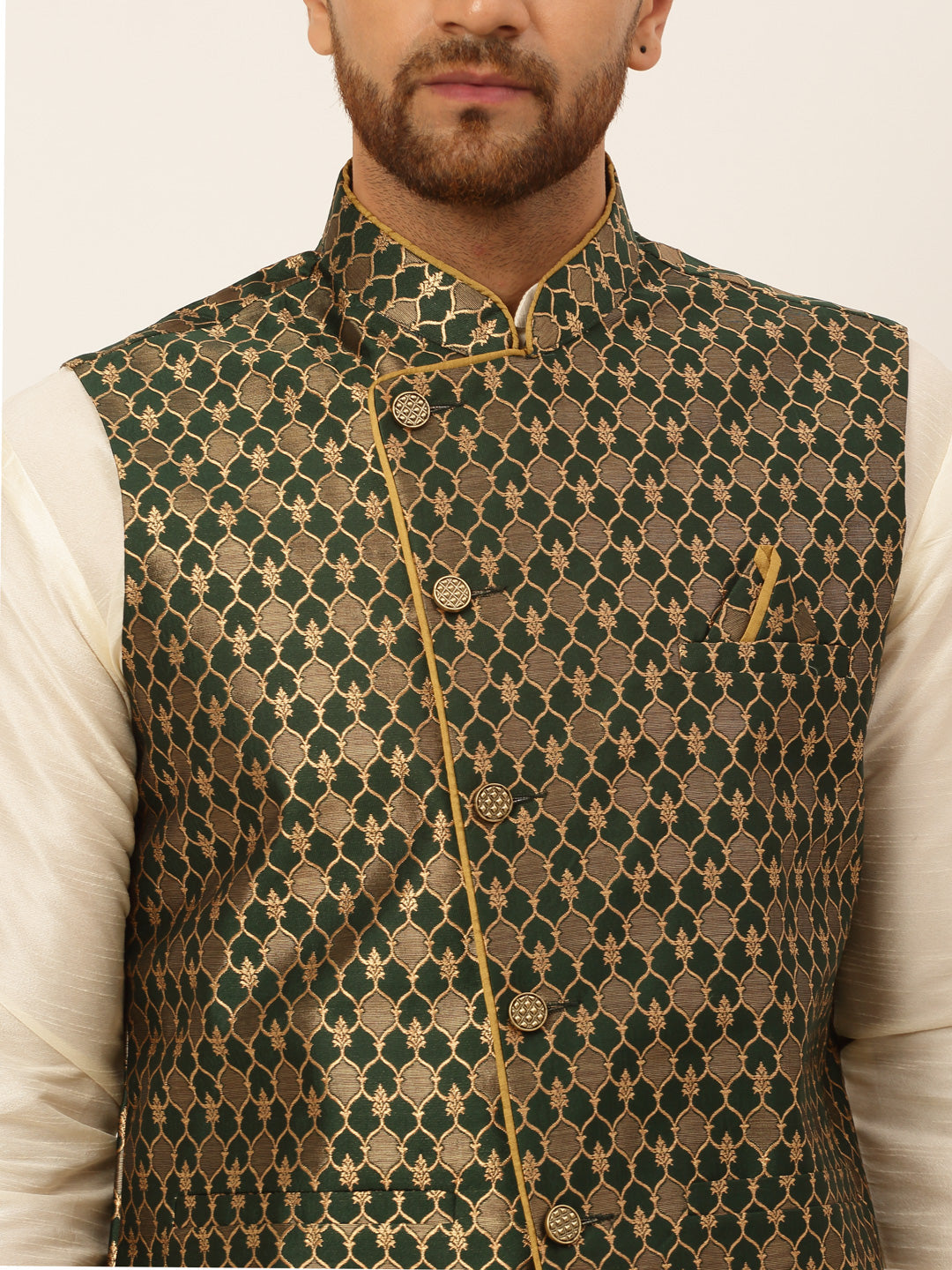 Men's Solid Kurta Pyjama With Nehru Jacket ( JOKPWC W-D 4048Olive )