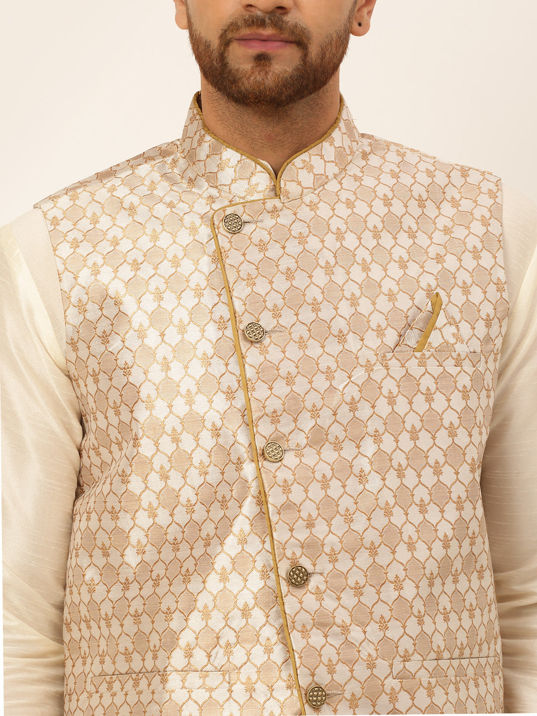 Men's Solid Kurta Pyjama With Nehru Jacket ( JOKPWC W-D 4048Silver )