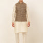Men's Solid Kurta Pyjama With Nehru Jacket ( JOKPWC W-D 4049Brown )