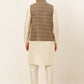 Men's Solid Kurta Pyjama With Nehru Jacket ( JOKPWC W-D 4049Brown )