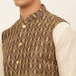 Men's Solid Kurta Pyjama With Nehru Jacket ( JOKPWC W-D 4049Brown )