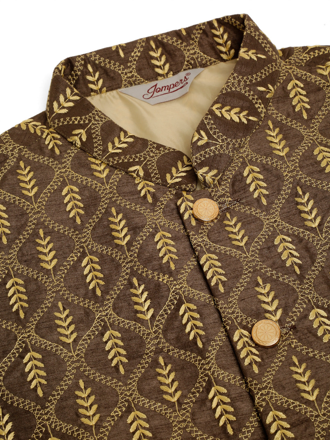 Men's Solid Kurta Pyjama With Nehru Jacket ( JOKPWC W-D 4049Brown )