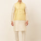 Men's Solid Kurta Pyjama With Nehru Jacket ( JOKPWC W-D 4049Golden )