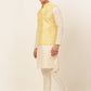 Men's Solid Kurta Pyjama With Nehru Jacket ( JOKPWC W-D 4049Golden )