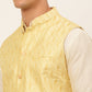 Men's Solid Kurta Pyjama With Nehru Jacket ( JOKPWC W-D 4049Golden )