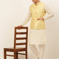 Men's Solid Kurta Pyjama With Nehru Jacket ( JOKPWC W-D 4049Golden )