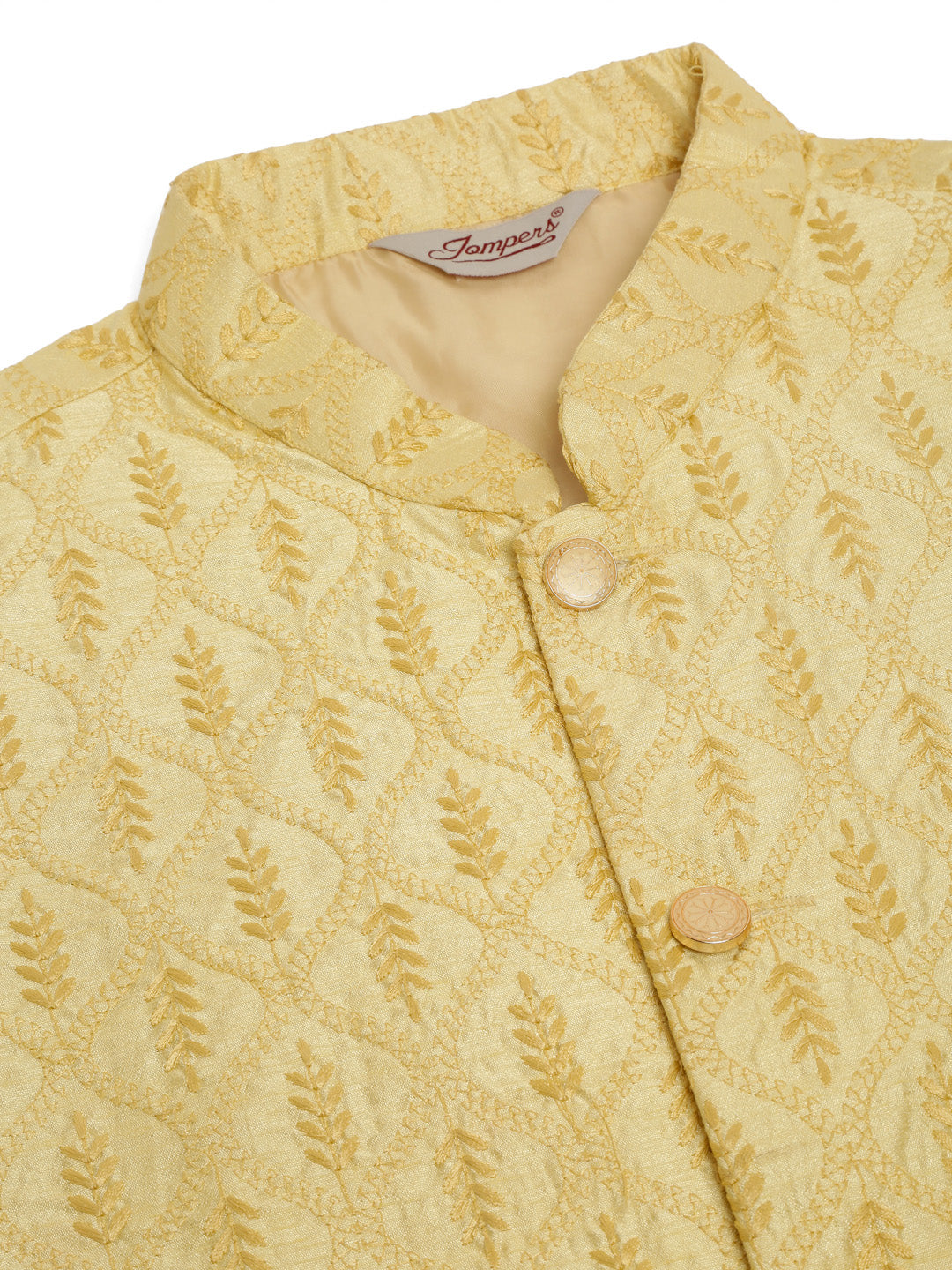 Men's Solid Kurta Pyjama With Nehru Jacket ( JOKPWC W-D 4049Golden )
