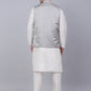 Men's Solid Kurta Pyjama With Woven Design Nehru Jacket ( JOKPWC W-D 4050Grey )