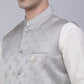 Men's Solid Kurta Pyjama With Woven Design Nehru Jacket ( JOKPWC W-D 4050Grey )
