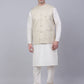 Men's Solid Kurta Pyjama With Woven Design Nehru Jacket ( JOKPWC W-D 4066Beige )