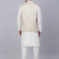 Men's Solid Kurta Pyjama With Woven Design Nehru Jacket ( JOKPWC W-D 4066Beige )