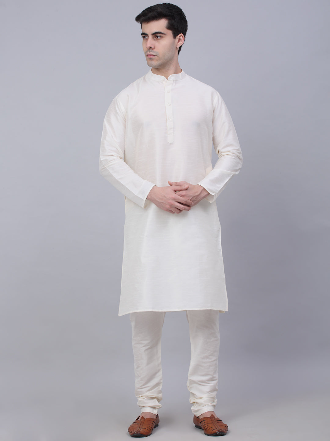 Men's Solid Kurta Pyjama With Woven Design Nehru Jacket ( JOKPWC W-D 4066Beige )