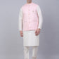 Men's Solid Kurta Pyjama With Woven Design Nehru Jacket ( JOKPWC W-D 4066Pink )