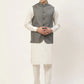 Men's Kurta Pyjama With Charcoal Grey Solid Nehru Jacket( JOKPWC W-F 4033Charcoal )