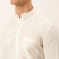 Men White Cotton Blend Kurta with Pyjamas & Orange Embroidered Nehru Jacket( JOKPWC W-F 4041Orange )