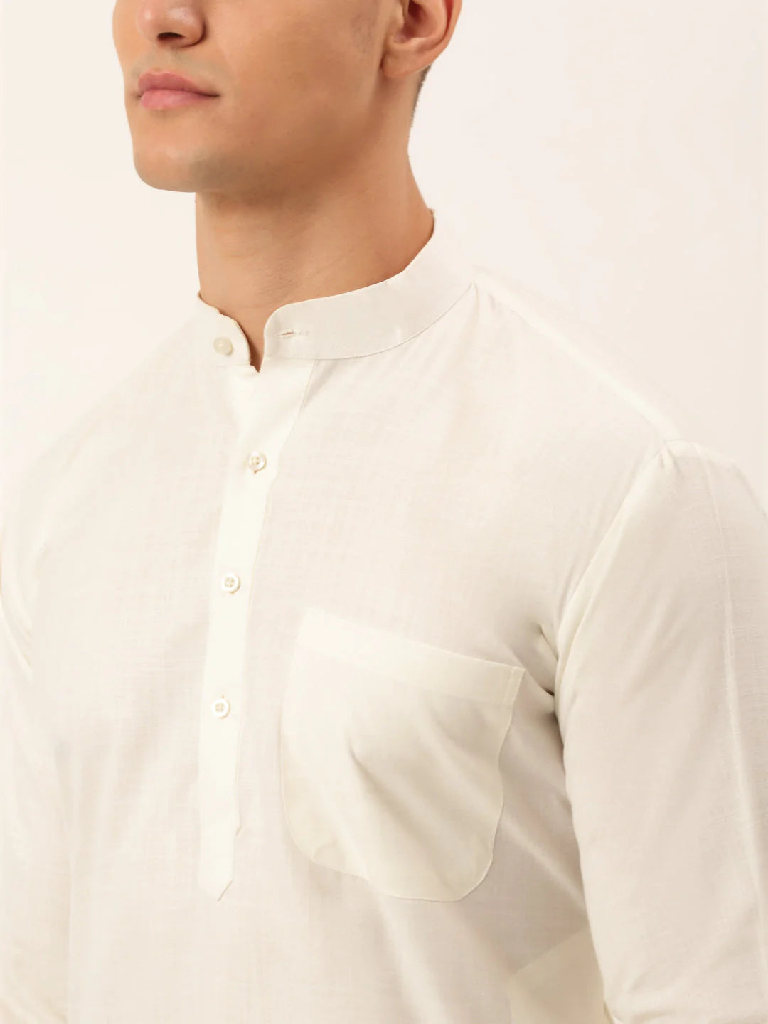 Men White Cotton Blend Kurta with Pyjamas & Orange Embroidered Nehru Jacket( JOKPWC W-F 4041Orange )