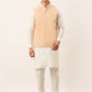 Men White Cotton Blend Kurta with Pyjamas & Orange Embroidered Nehru Jacket( JOKPWC W-F 4041Orange )