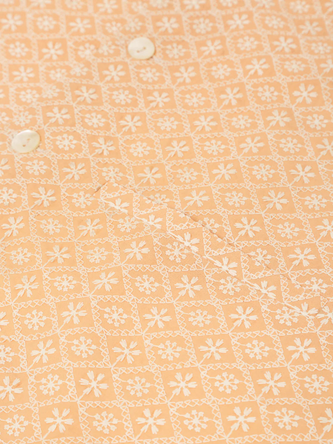 Men White Cotton Blend Kurta with Pyjamas & Orange Embroidered Nehru Jacket( JOKPWC W-F 4041Orange )
