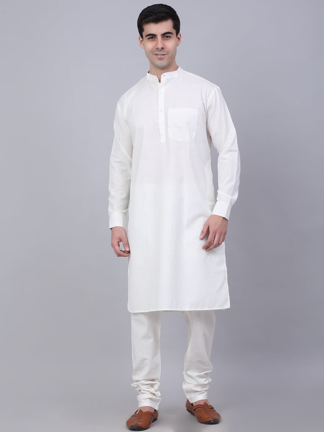 Men's Solid Kurta Pyjama With Nehru Jacket ( JOKPWC W-F 4046Beige )