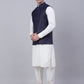 Men's Solid Kurta Pyjama With Nehru Jacket ( JOKPWC W-F 4046Navy )