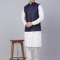 Men's Solid Kurta Pyjama With Nehru Jacket ( JOKPWC W-F 4046Navy )