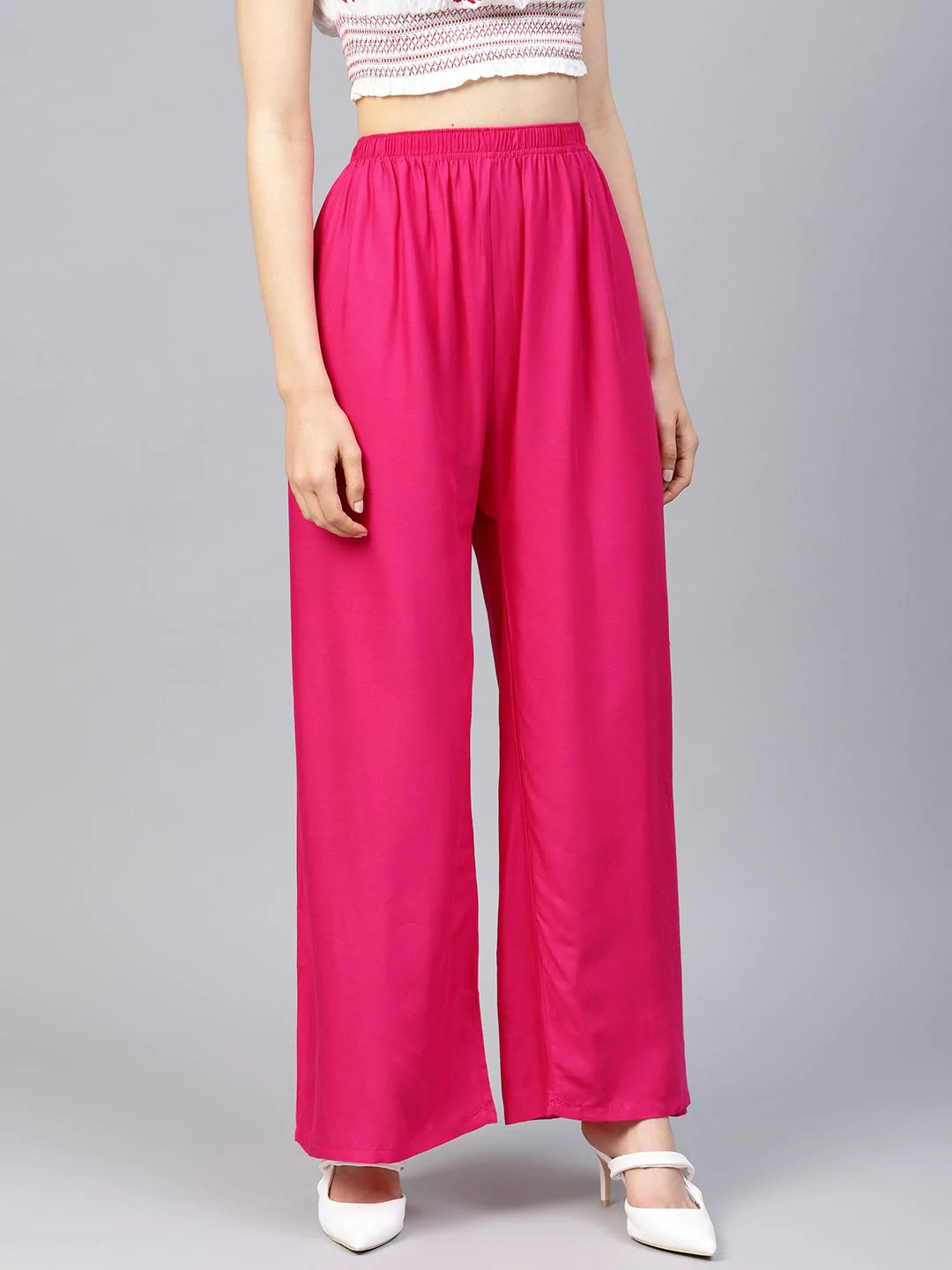 Jompers Women Pink Solid Straight Palazzos ( JOPL 2121 Pink)