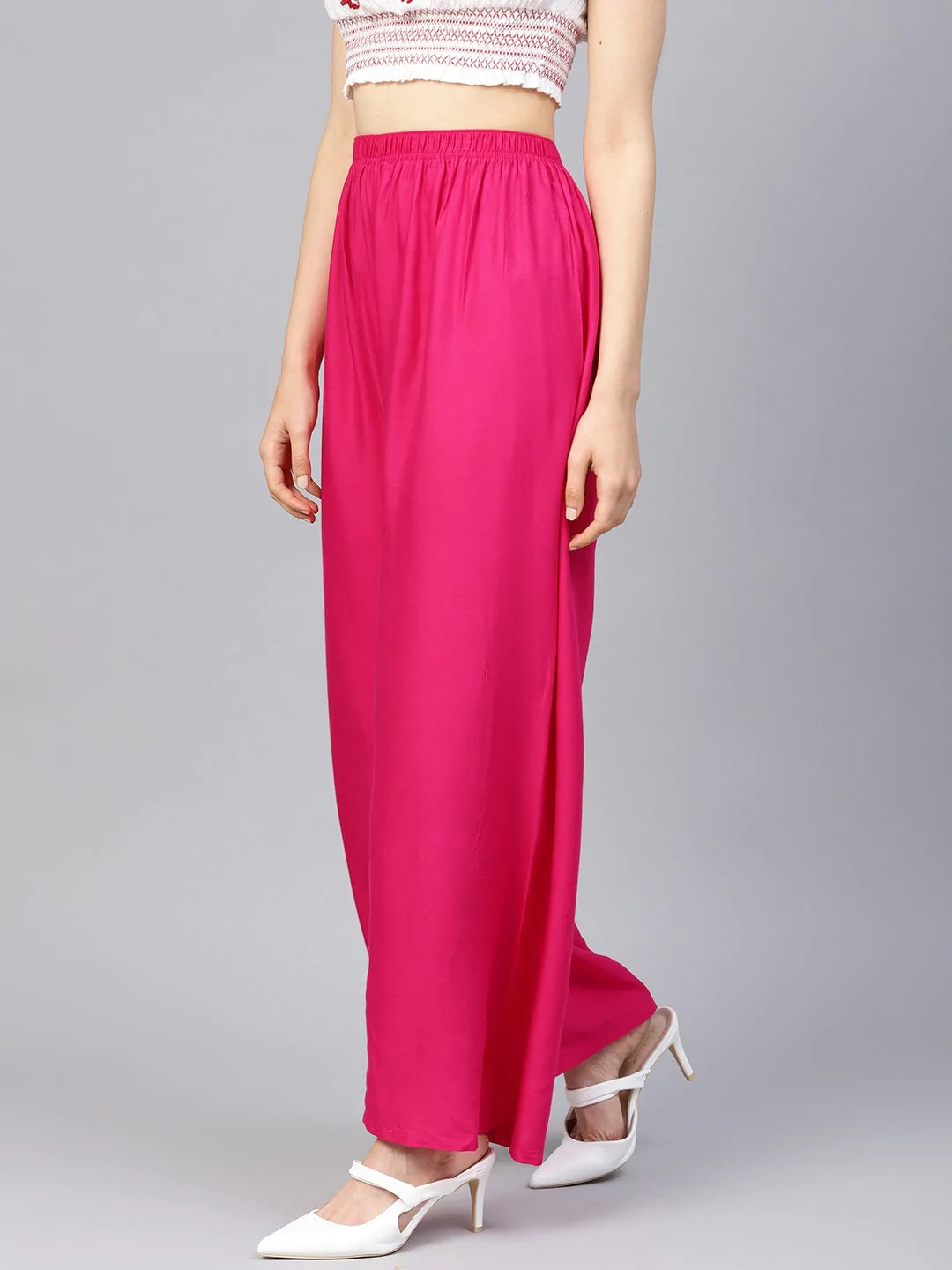 Jompers Women Pink Solid Straight Palazzos ( JOPL 2121 Pink)
