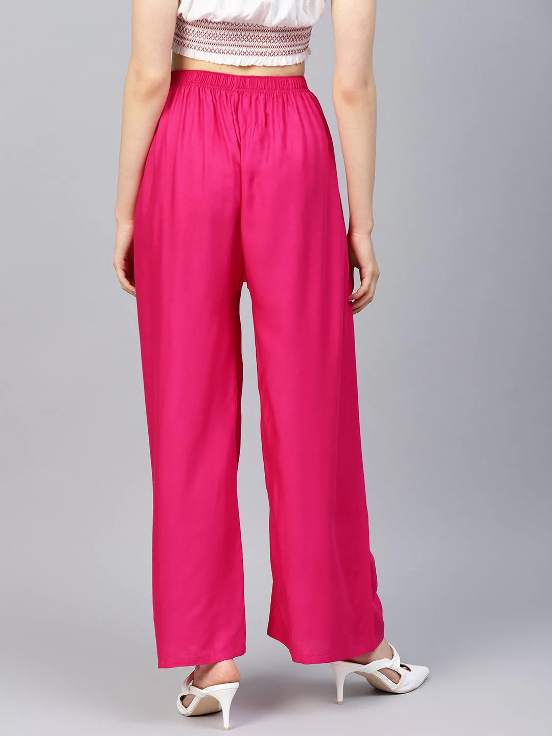Jompers Women Pink Solid Straight Palazzos ( JOPL 2121 Pink)