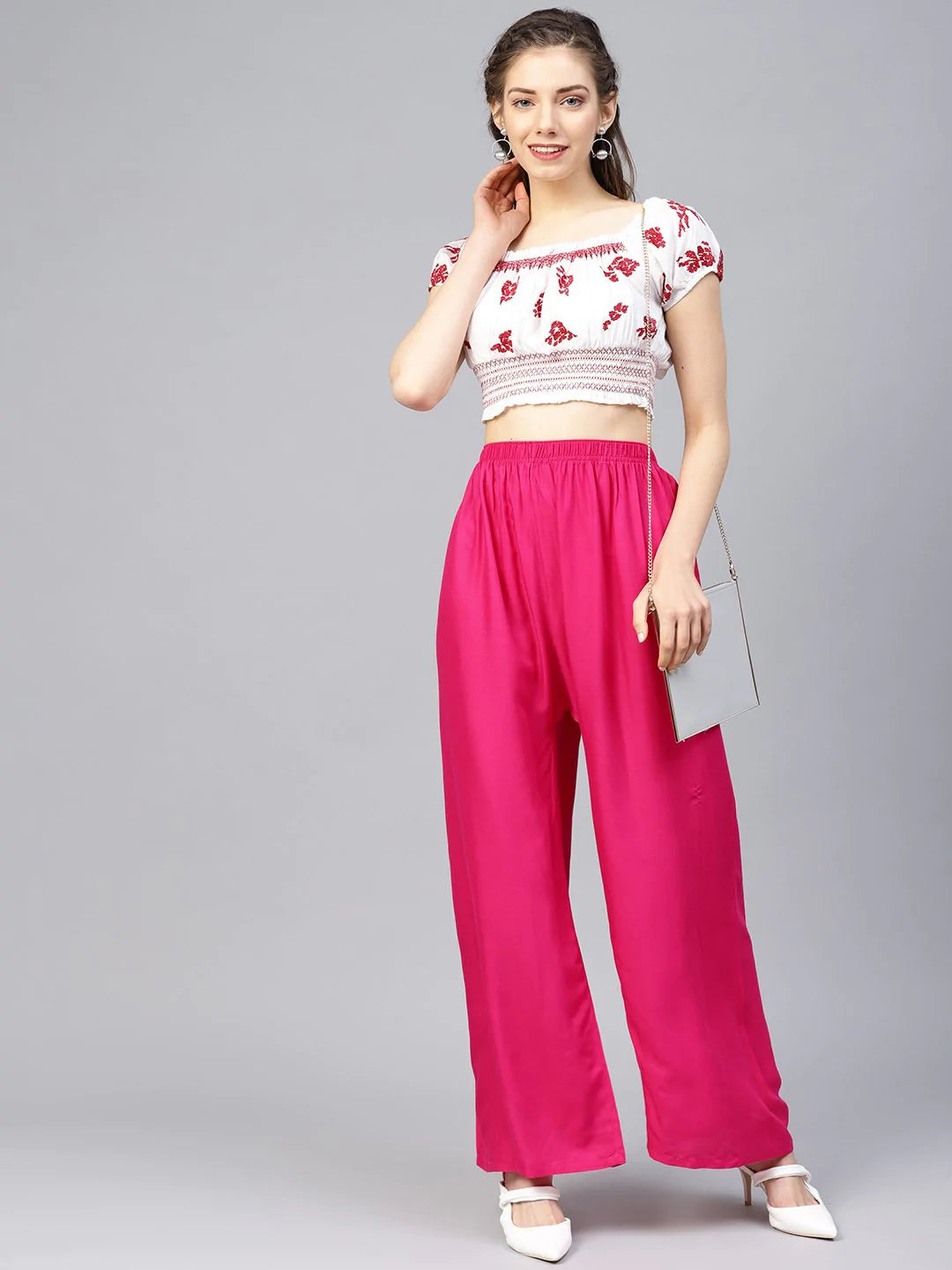 Jompers Women Pink Solid Straight Palazzos ( JOPL 2121 Pink)