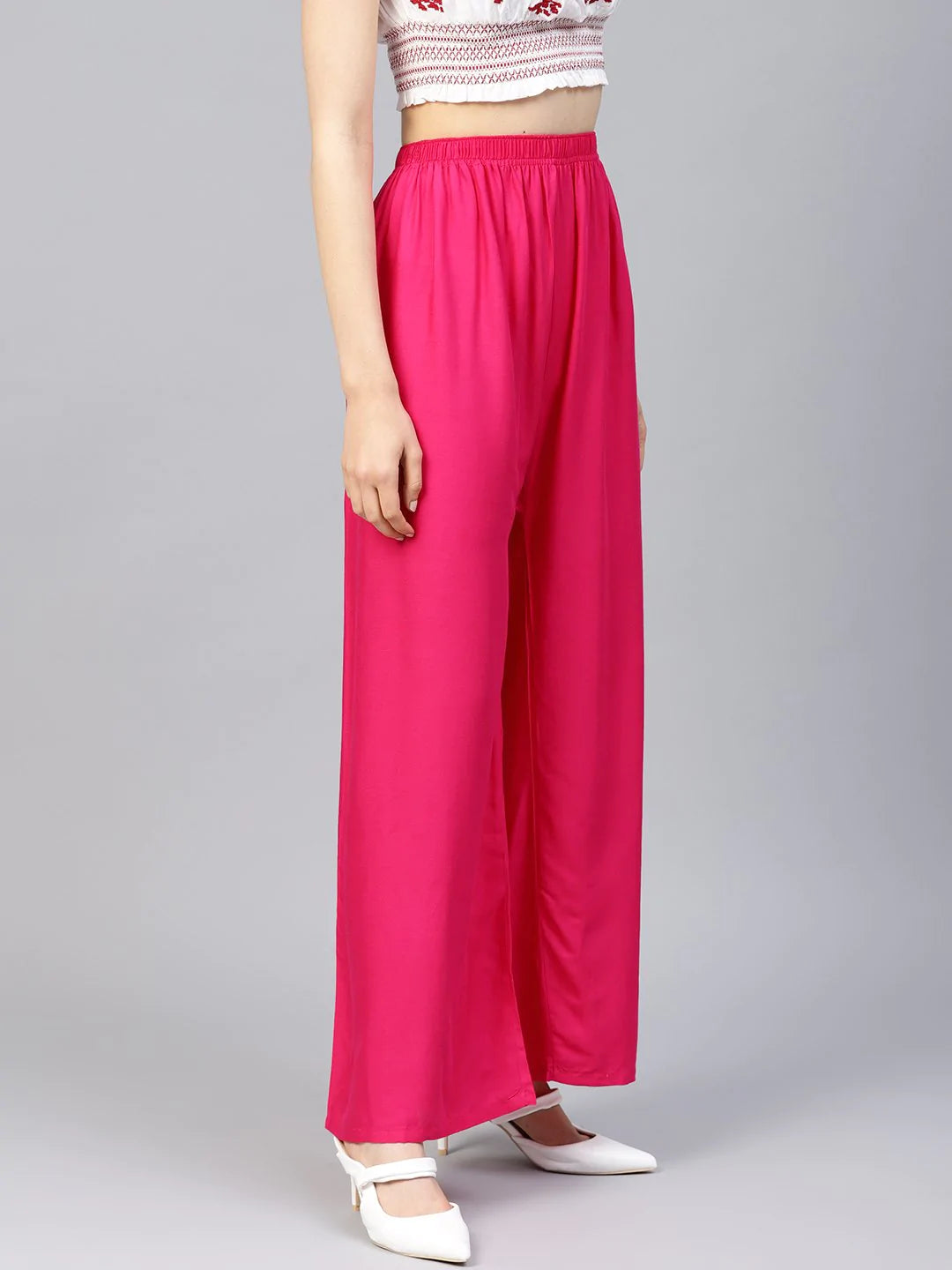 Jompers Women Pink Solid Straight Palazzos ( JOPL 2121 Pink)