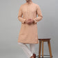 Men's Peach Chikankari Embroidered and Sequence Kurta with Pyjama.