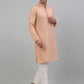 Men's Peach Chikankari Embroidered and Sequence Kurta with Pyjama.