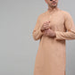 Men's Peach Chikankari Embroidered and Sequence Kurta with Pyjama.