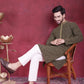 Men's Sequins Embroidered Kurta with Pyjama ( JOKP P 5013 Mehndi )
