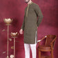 Men's Sequins Embroidered Kurta with Pyjama ( JOKP P 5013 Mehndi )